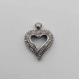 Heng Ngai Sterling Silver Diamond Heart Pendant 1/4 TW Small Detailed Signed